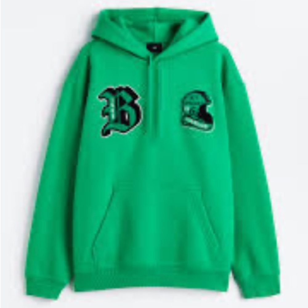 -H&M Relaxed Fit Green/Black Hooded Sweatshirt- Small As Is
